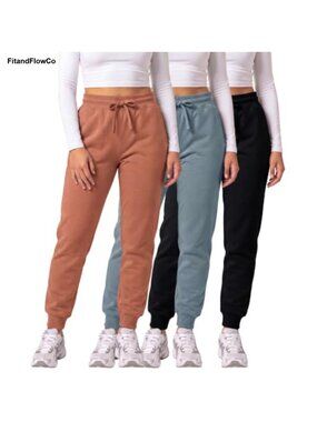 3 Pack Women's Fleece Joggers Sweatpants Lounge Pants Cuffed